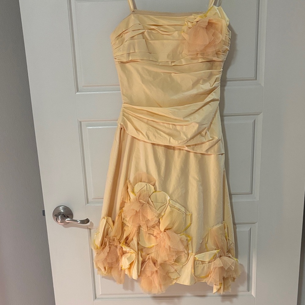 BCBGMaxAzria Yellow Dress with Floral Accents
